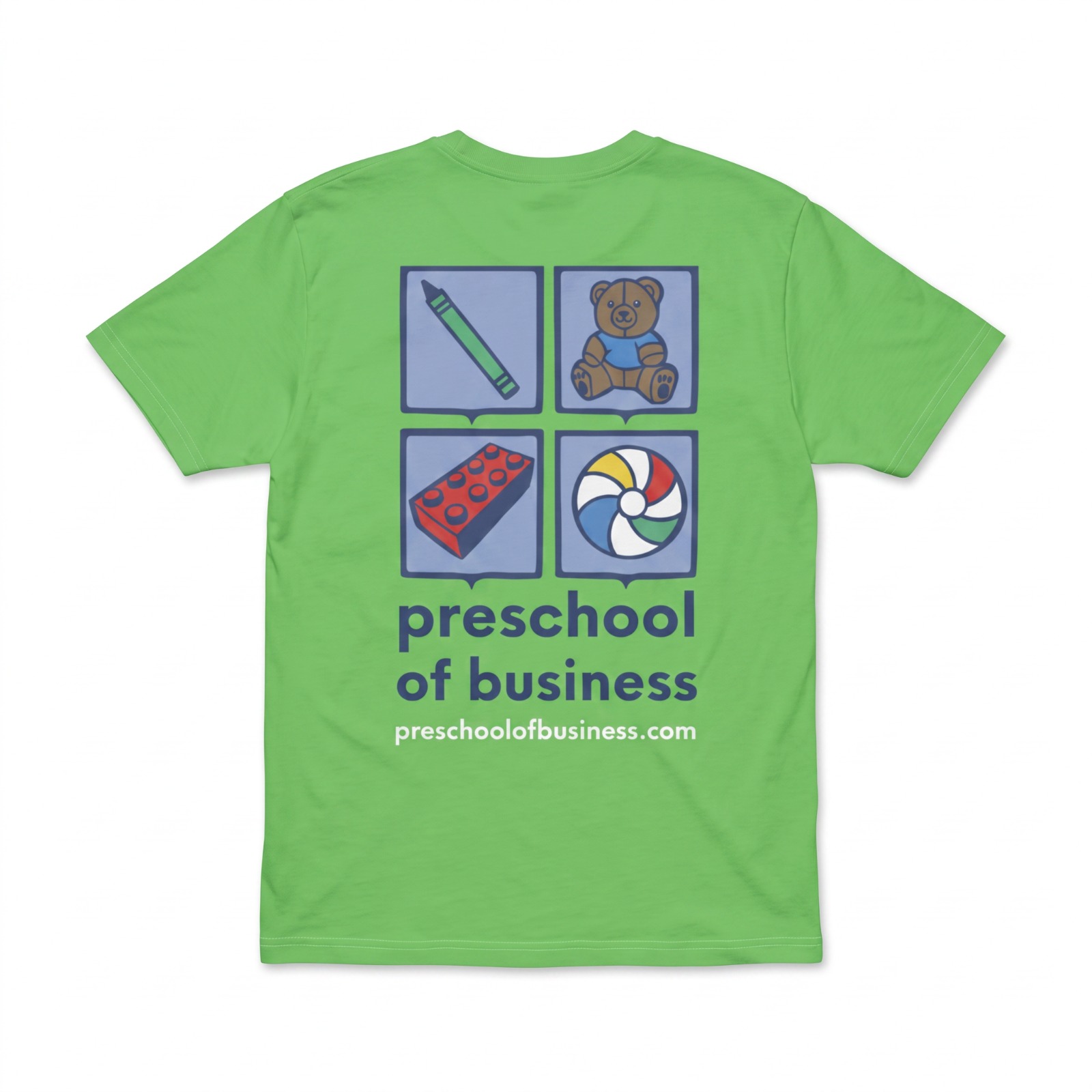 Crayon All-Over Print T-Shirt, back view with Preschool of Business logo