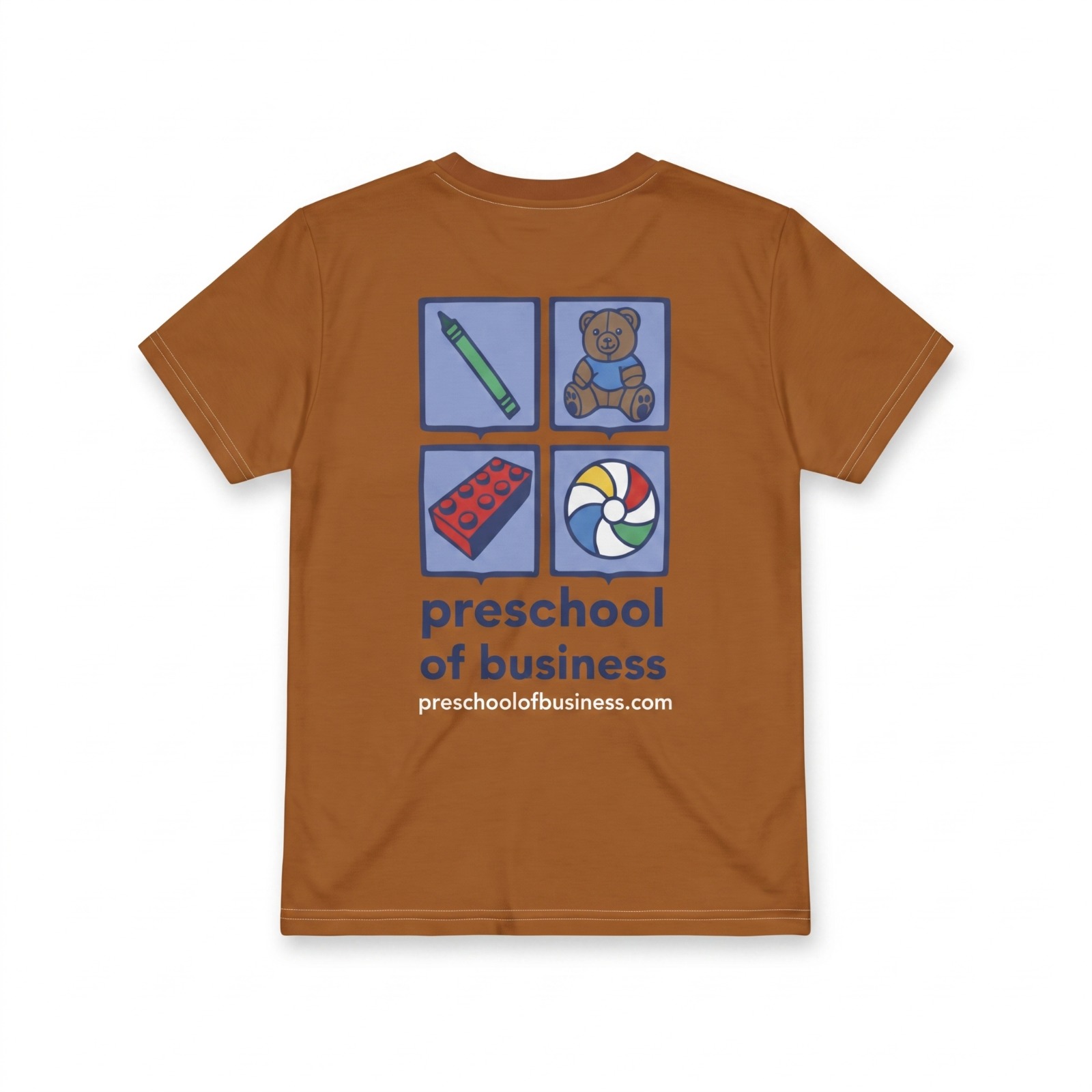 Kids Bear Crew Neck T-Shirt, back view with Preschool of Business logo